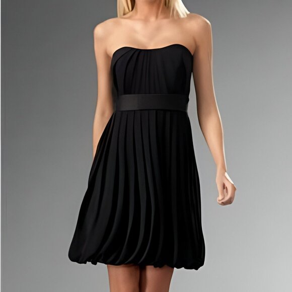 WHBM Baby Doll Black Pleated Bubble Hem Strapless Cocktail Party Evening Dress 4 - Picture 1 of 6